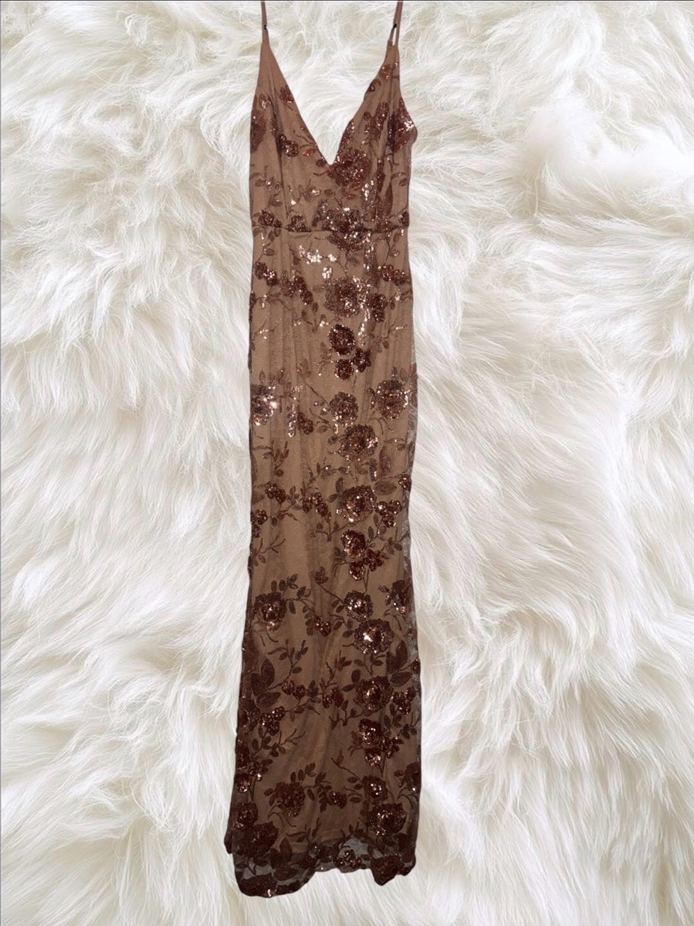 Lulu's Champagne Sequin Floral Slip Dress